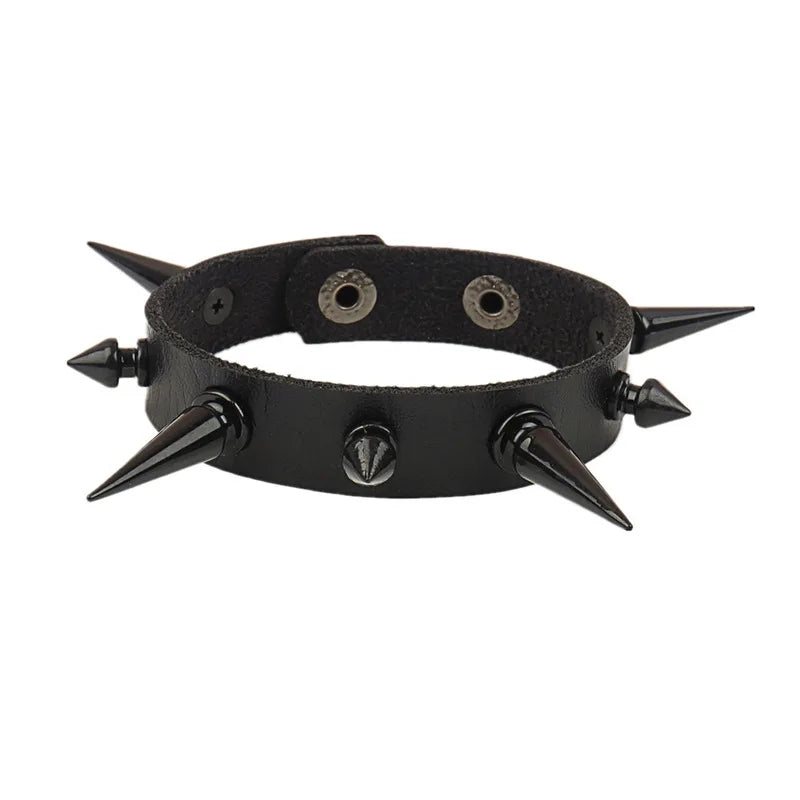 PU Leather Studded Gothic Cuff Bracelet Adjustable Punk Rivet Wristband for Men and Women