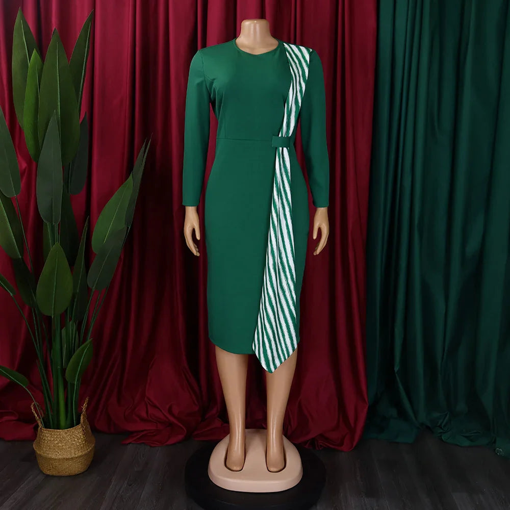 Office Dress For Women Professional O Neck Striped Sheath