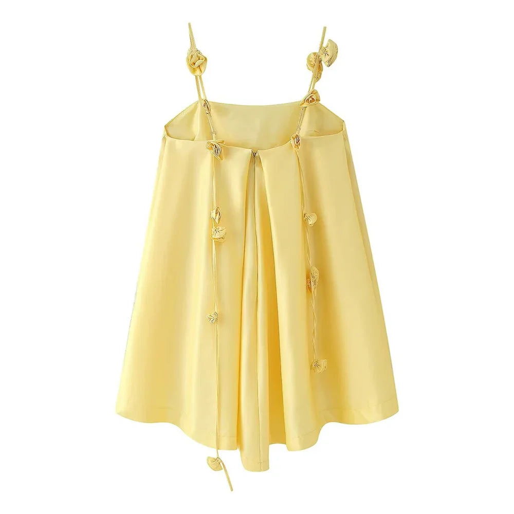 Three Dimensional Flower Satin Strap Skirt For Casual Wear