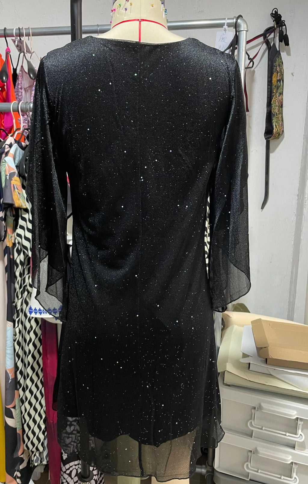 Women Summer Short Sleeve Dress V Neck Loose Fit Black