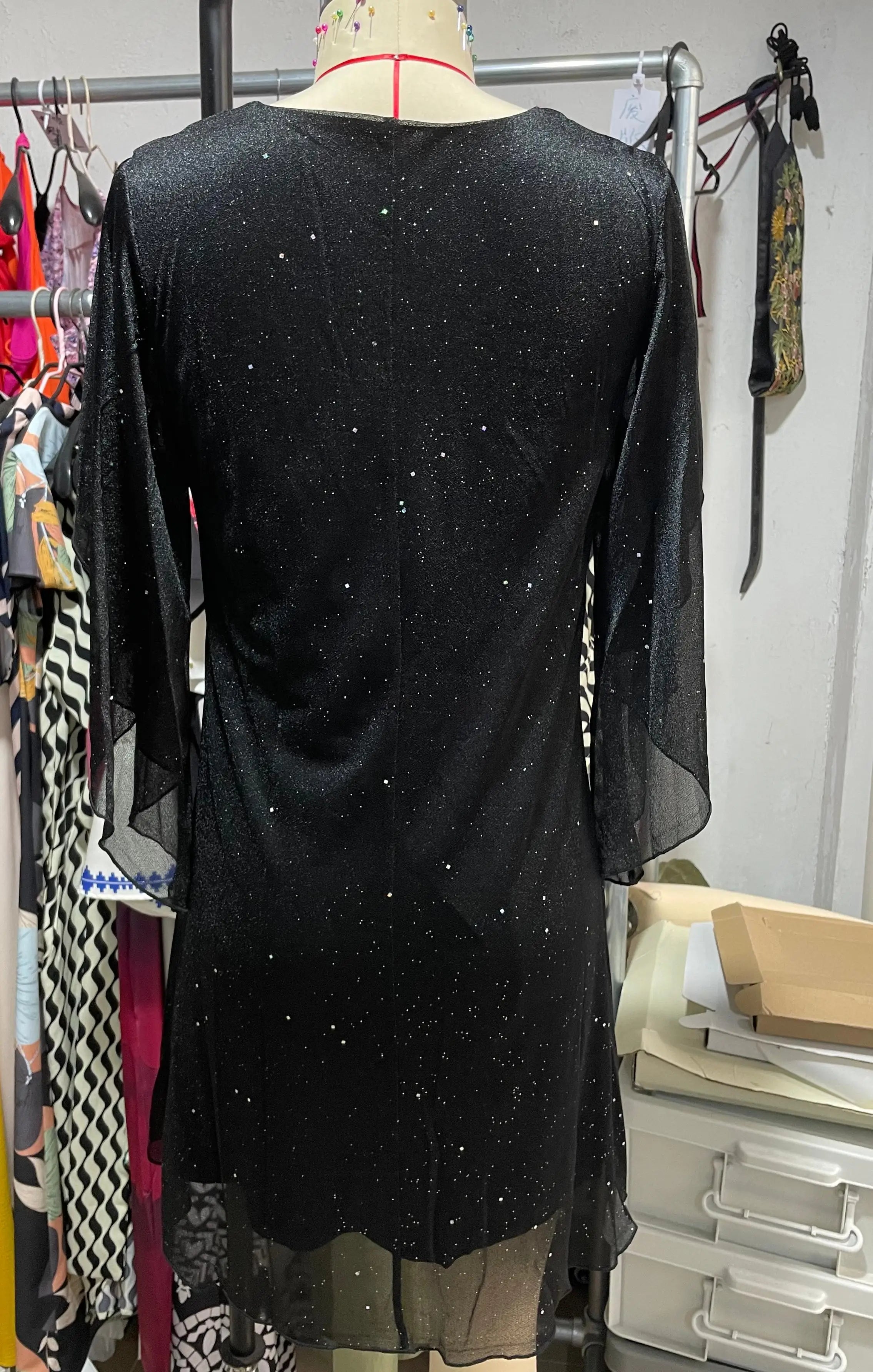 Women Summer Short Sleeve Dress V Neck Loose Fit Black