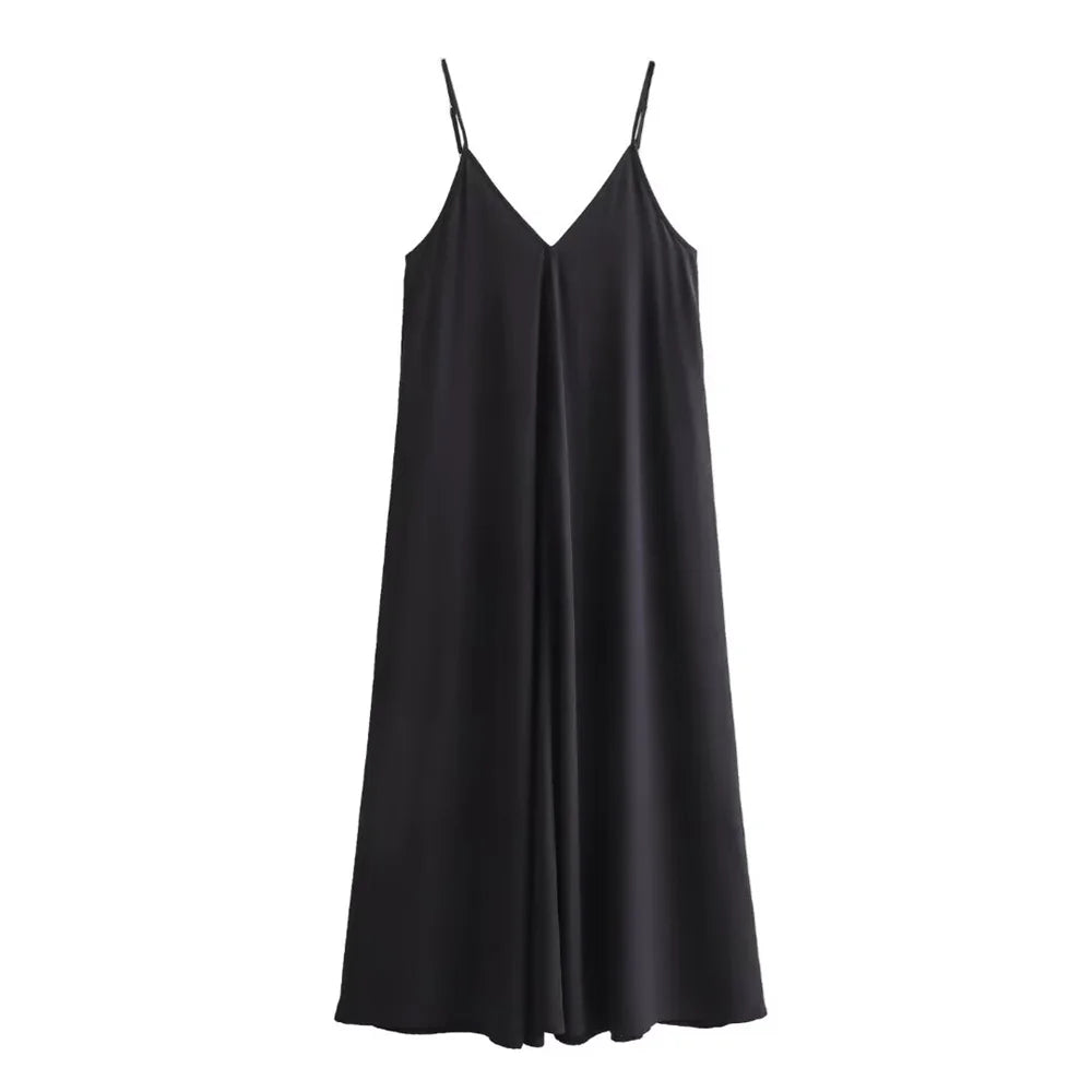 Casual V Neck Flowing Flute Dress For Women With Wide Skirt