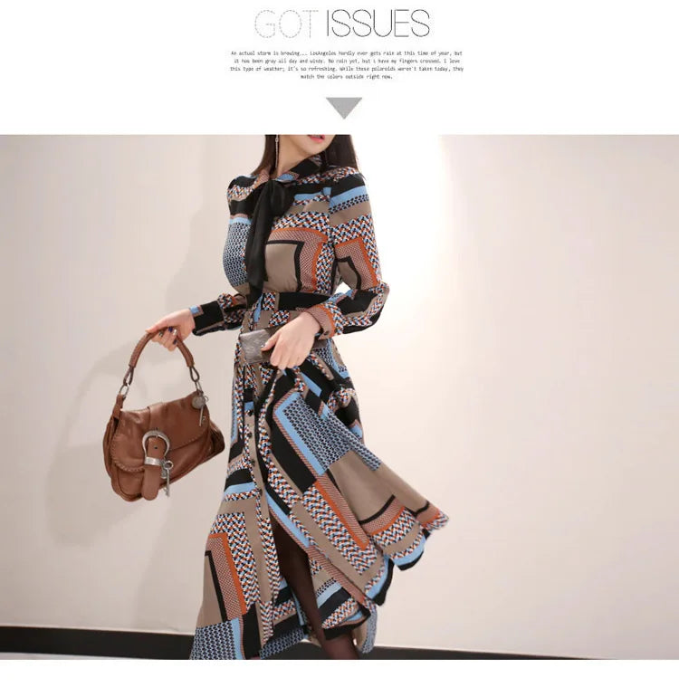 Vintage Print Long Shirt Dress For Women Ankle Length