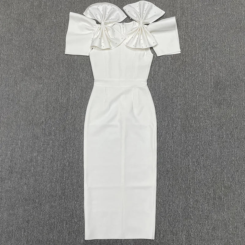 Rose Red Bandage Dress With Big Bow Sleeveless Maxi Party