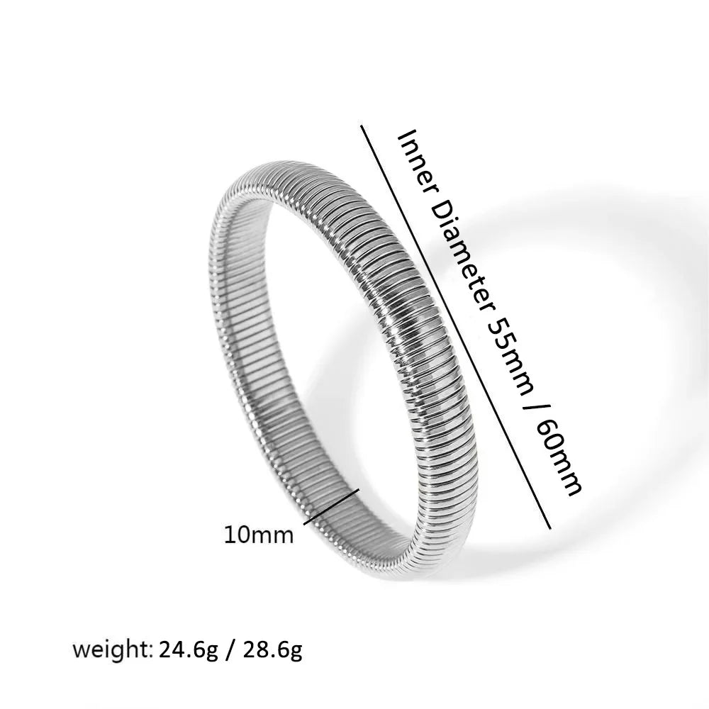 304L Stainless Steel Elastic Bracelet for Women with 18k Gold Plated Charm Wide Chunky Metal Spiral Bangle Waterproof Fashion Jewelry