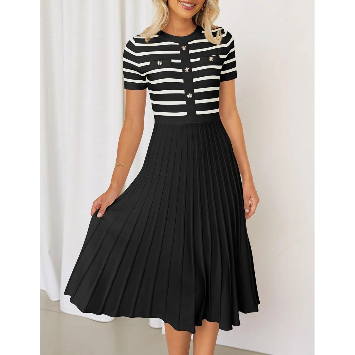 Ice Silk Knitted Striped Summer Dress For Women Loose Fit