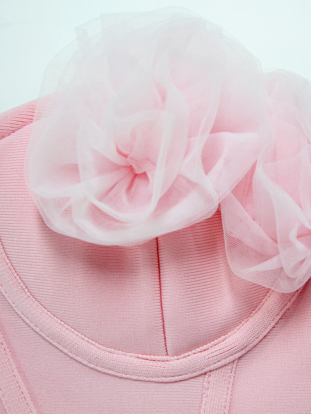 Red Strapless Knee Length Bodycon Dress With 3D Flowers