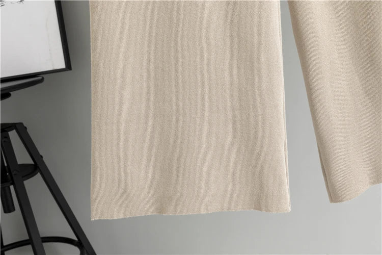 Cozy Knit Shawl Pants Set for Women with Elegant Turtleneck Sweater and Wide Leg Trousers