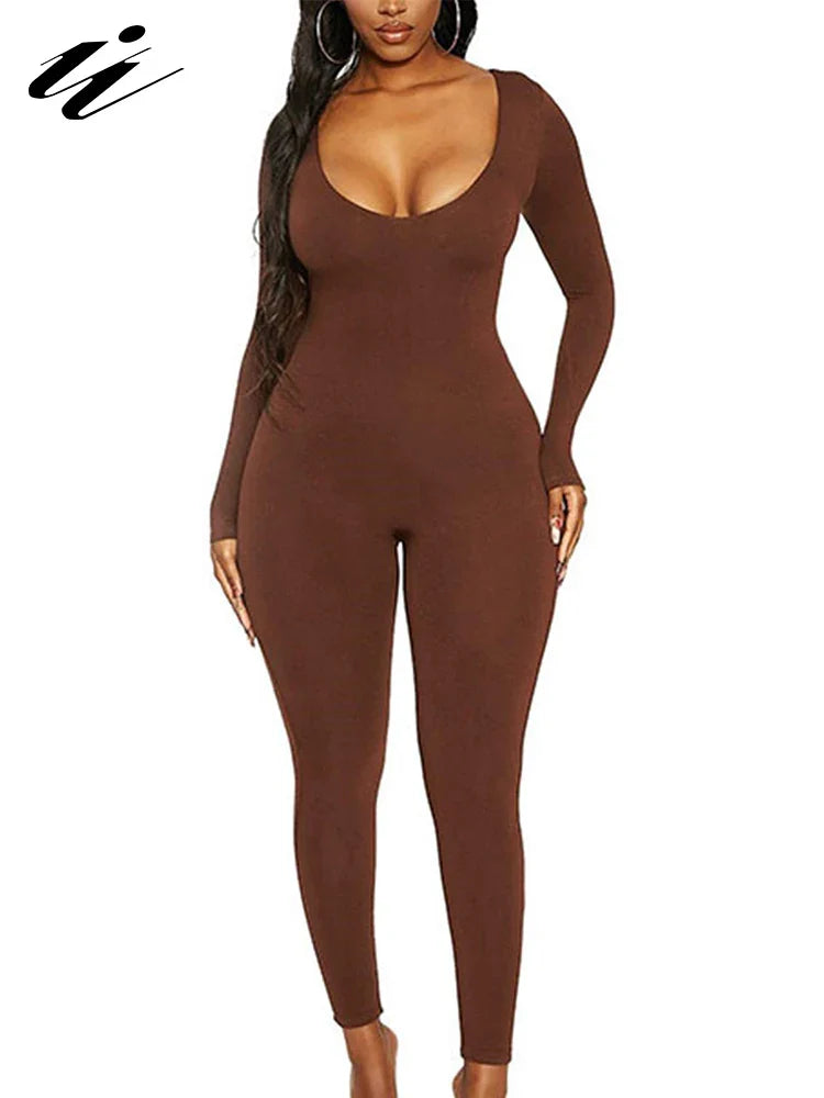 Women's Long Sleeve Skinny Bodycon Romper Jumpsuit Solid Color Casual Fitness Streetwear Overalls