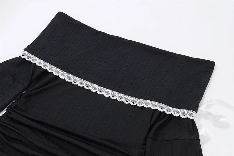 Black Lace Knit Mini Dress Off Shoulder Strapless Party