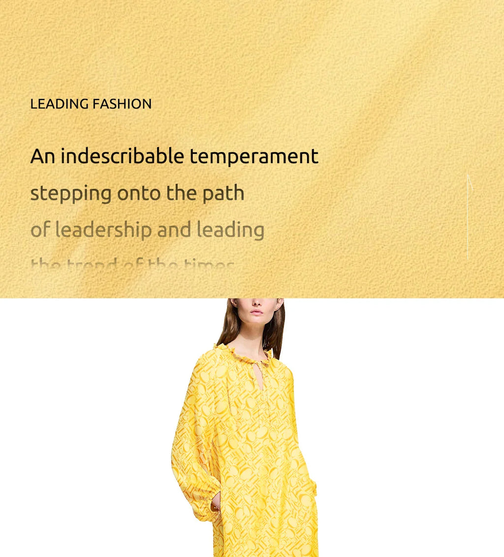 Women's Round Neck Print Dress Loose Casual Long Sleeve