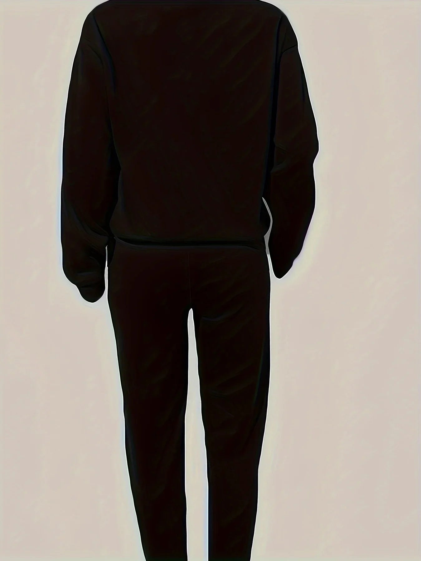 Casual Two-Piece Kangaroo Pocket Sweatshirt Set for Women with Round Neck and Solid Long Sleeves