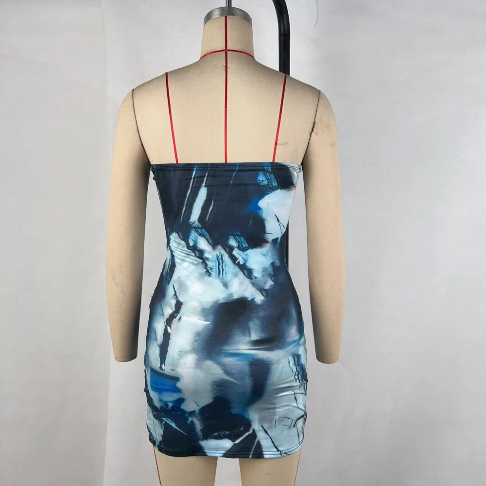 Sexy Tube Top Dress With Printed Waist For Women Versatile
