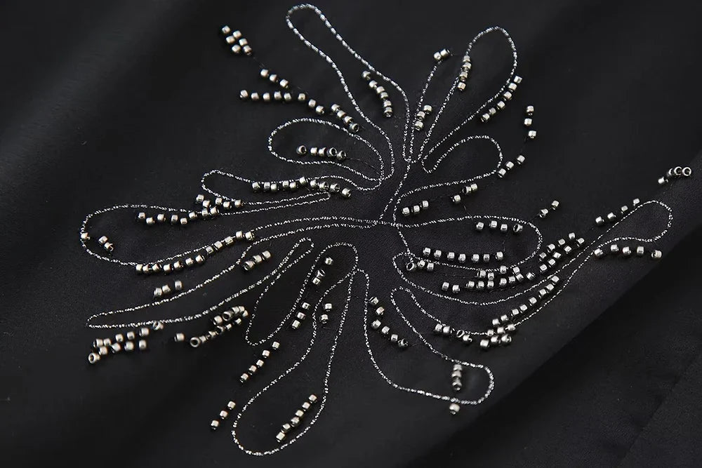 Women's Beaded Embroidery Long Sleeve Shirt and Loose Trousers Set with Lace Up Details