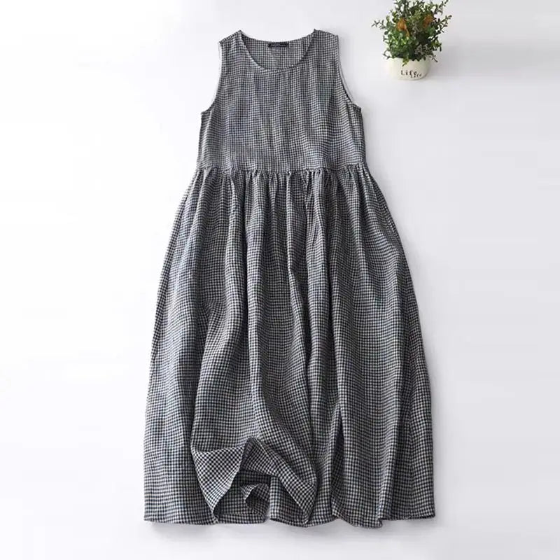 Checkered Sundress Sleeveless Long Casual Summer Tank Dress