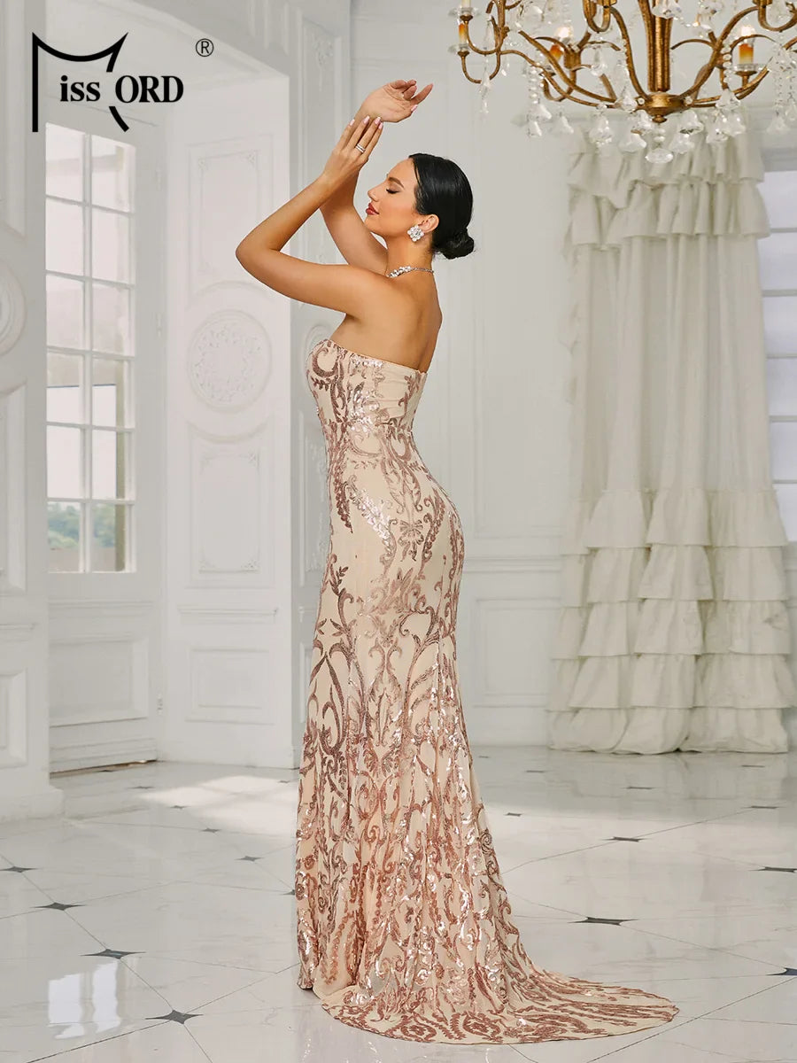 Strapless Sequin Mermaid Dress For Evening Wedding Party
