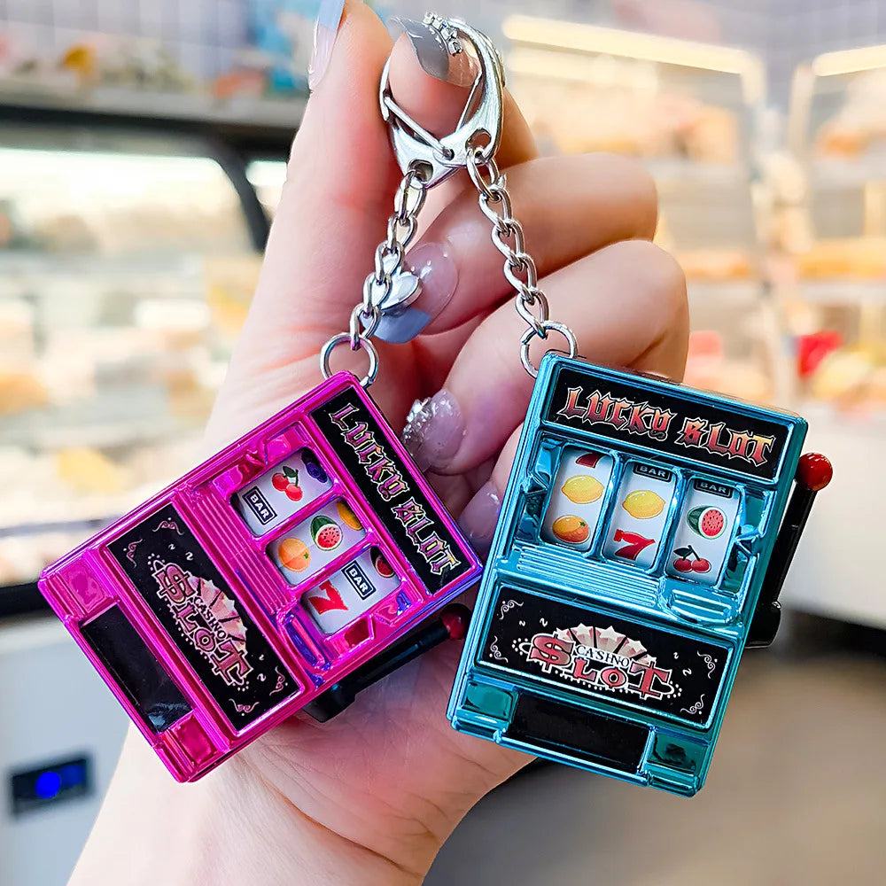 Portable Mini Fruit Slot Keychain Pendant Retro Toy Coin Operated Game for Kids and Adults