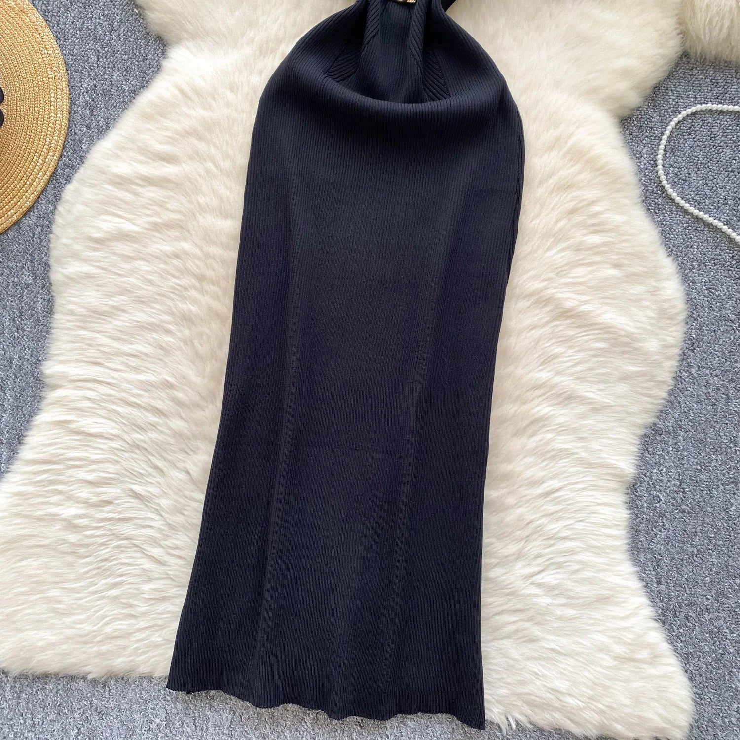 Women Square Collar Knit Dress Short Sleeve Wrap Sheath