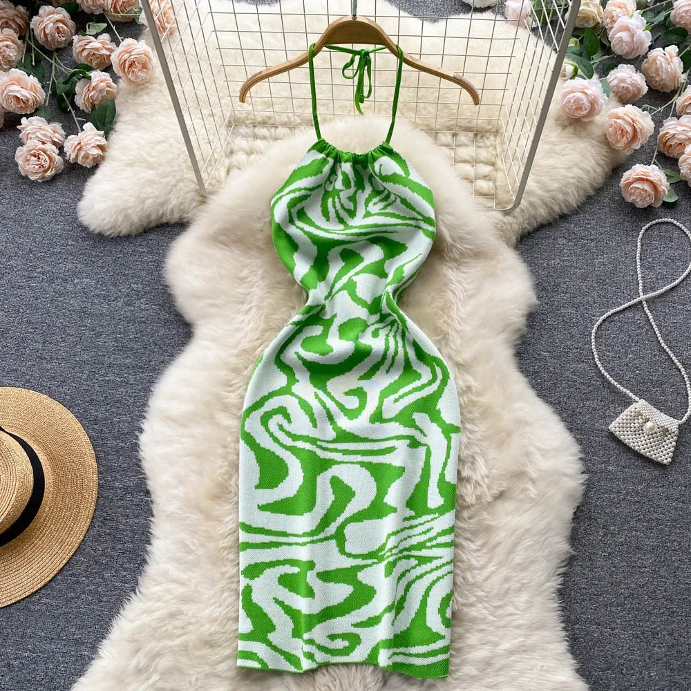 Backless Halter Knit Bodycon Beach Dress For Women Chic
