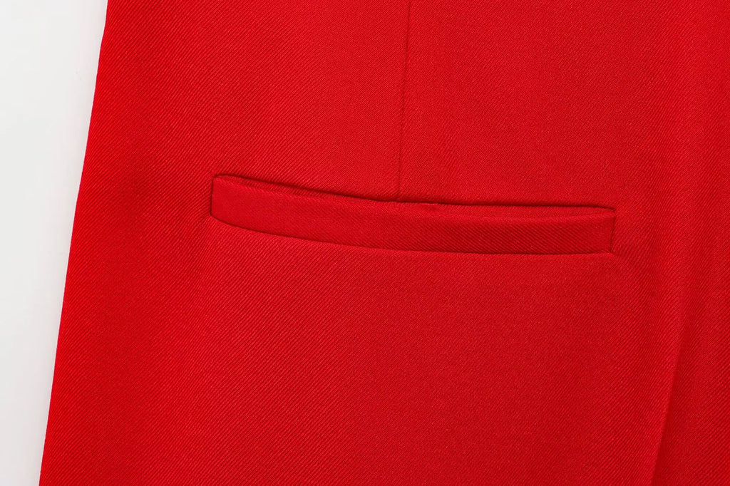 Elegant Red Belted Vest and Flared Pants Suit for Women Stylish and Versatile Two-Piece Outfit with Simple Chic Design