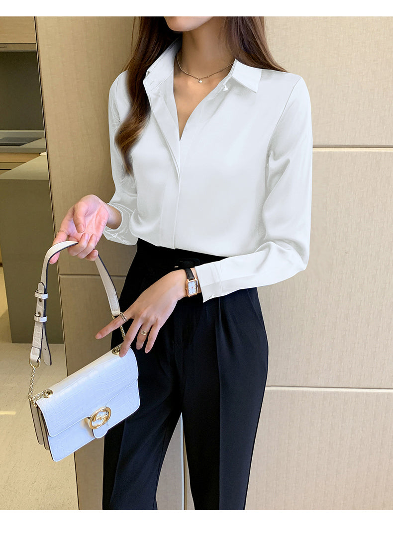 Elegant Satin Women Blouse Long Sleeve Shirt Autumn Fashion Tops for Ladies Office and Casual Wear