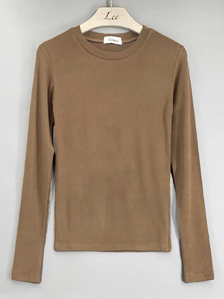 Korean Style Slim Fit Cotton Long Sleeve T Shirt for Women Soft Transparent Summer Tee