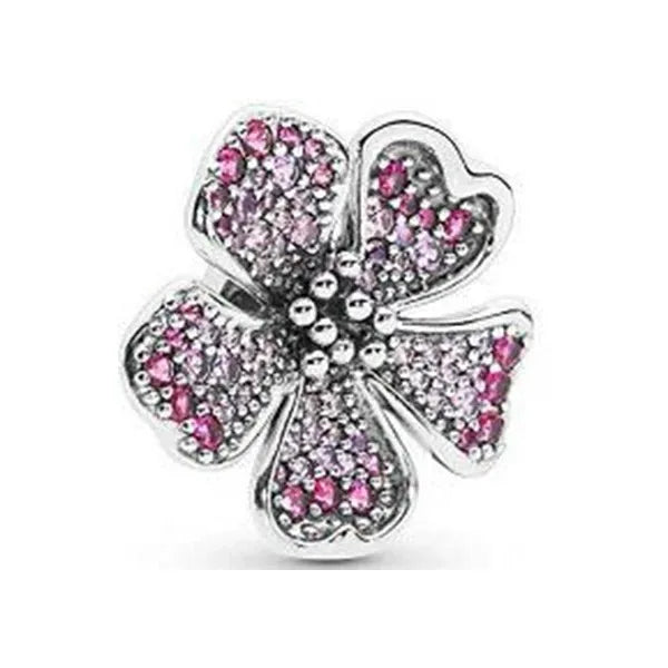 Sparkling Pink Cherry Blossom Daisy Charm Beads for 925 Silver Bracelet DIY Women's Jewelry Gifts