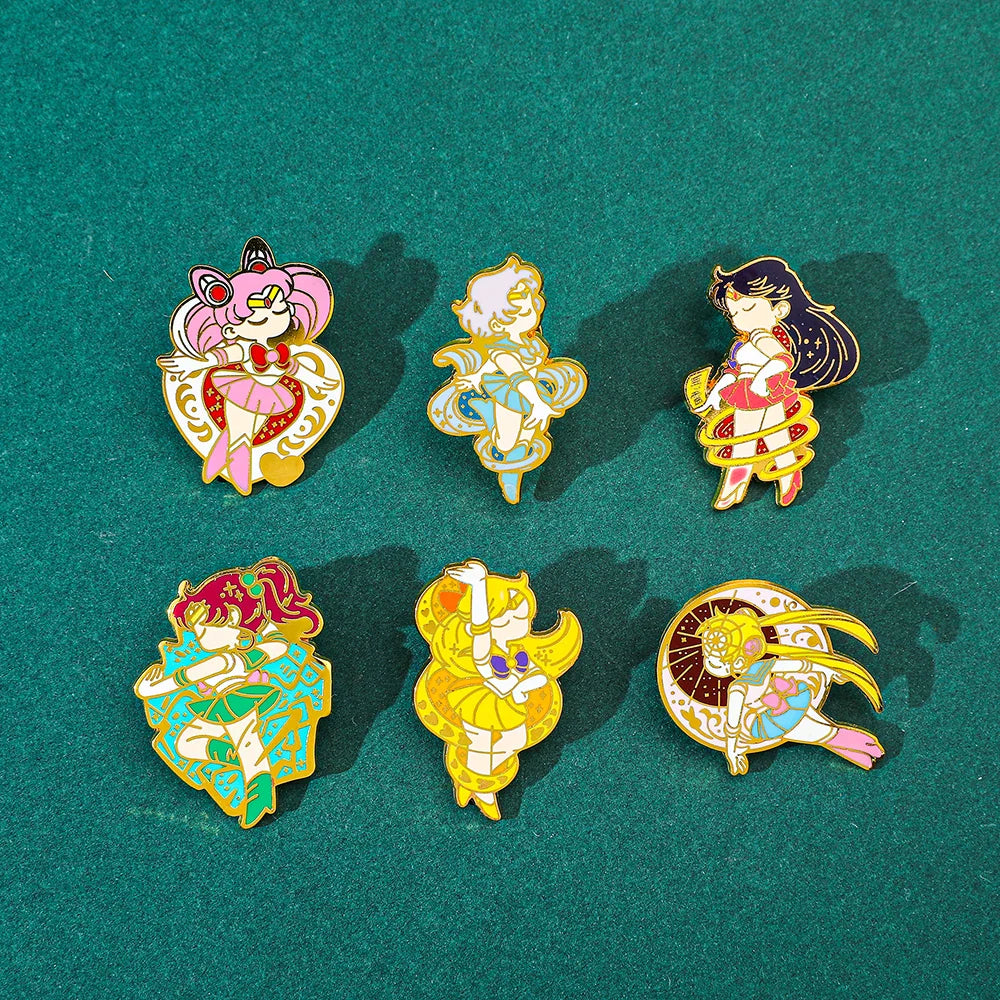6 Pcs Anime Brooch Set Cute Cartoon Enamel Pins Tsukino Usagi Jewelry Gift for Friends