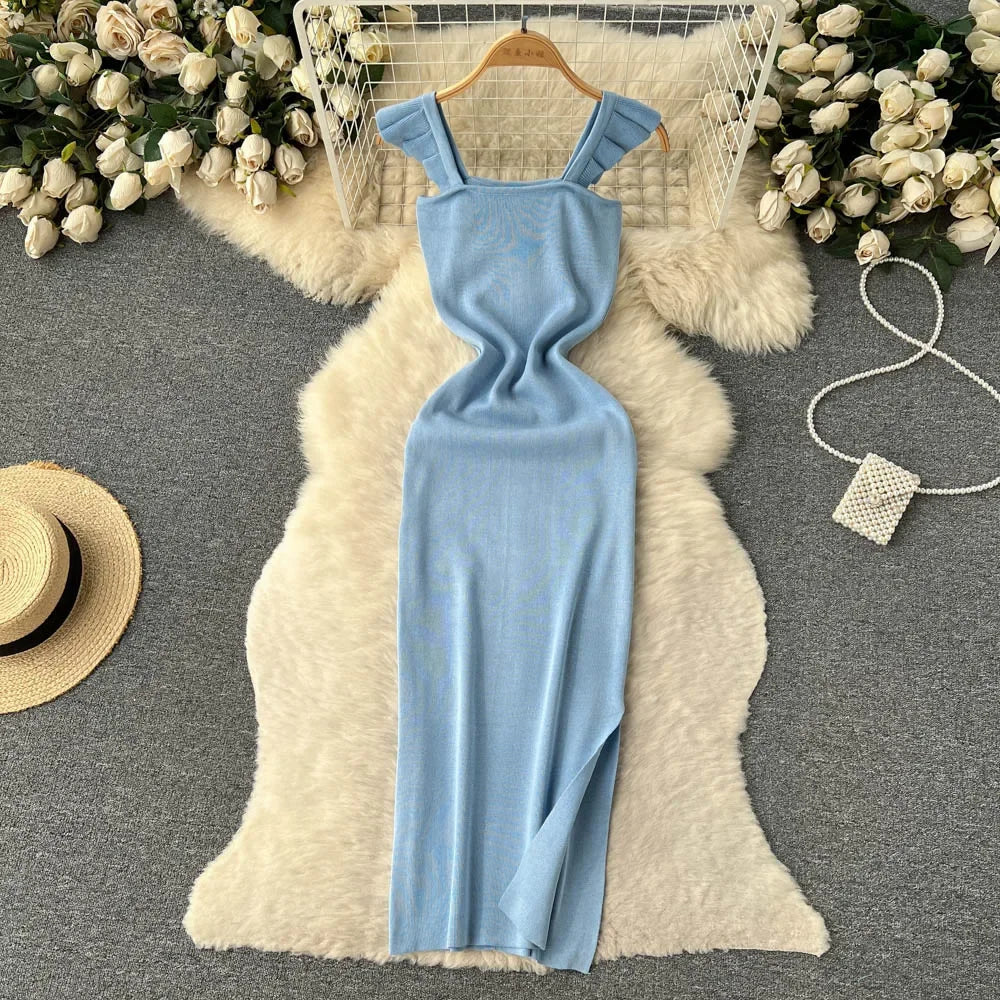 Sleeveless Wrap Midi Dress Hollow Split For Summer Beach
