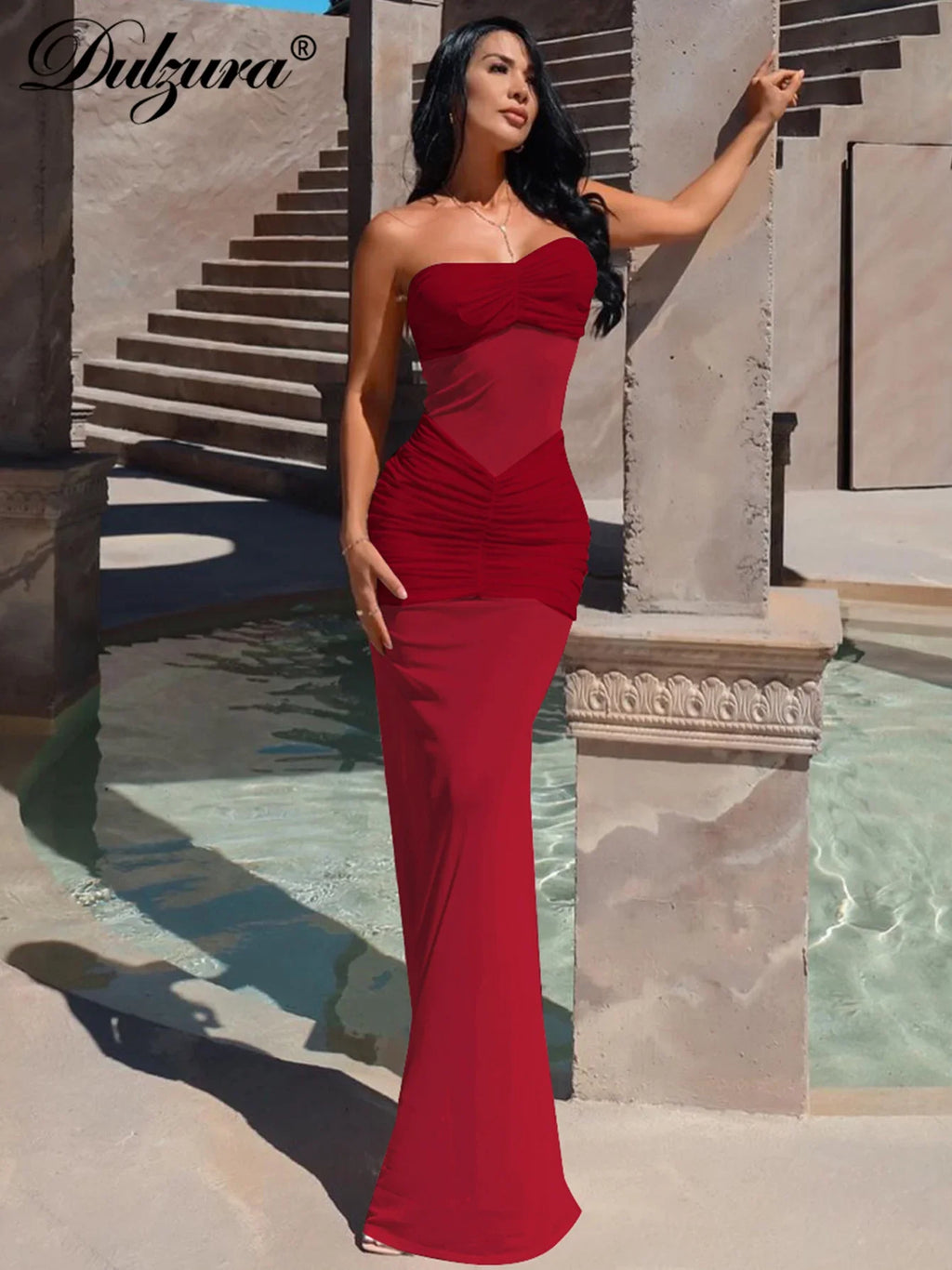 Backless Maxi Dress Sleeveless Bodycon Ruched Mesh Elegant