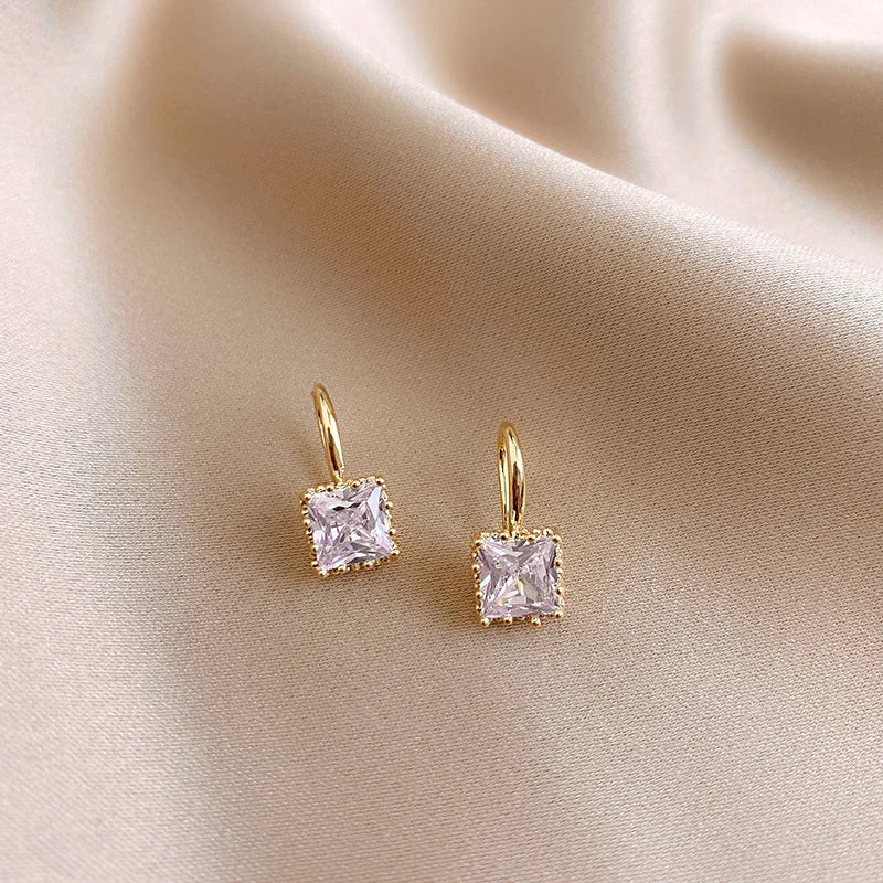 Gold Plated Square Crystal Stone Earrings for Women with Clear and Black Crystals