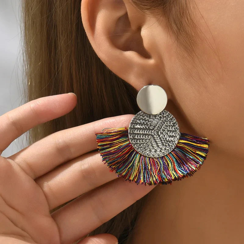 Bohemian Big Tassel Dangle White Fringe Earrings for Women Statement Jewelry