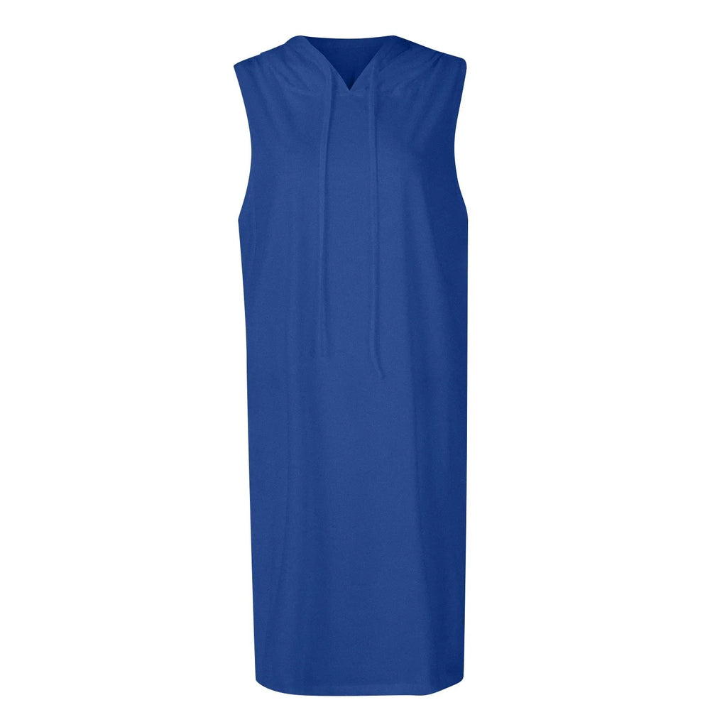Womens Sleeveless Hoodie Dress With Drawstring Streetwear