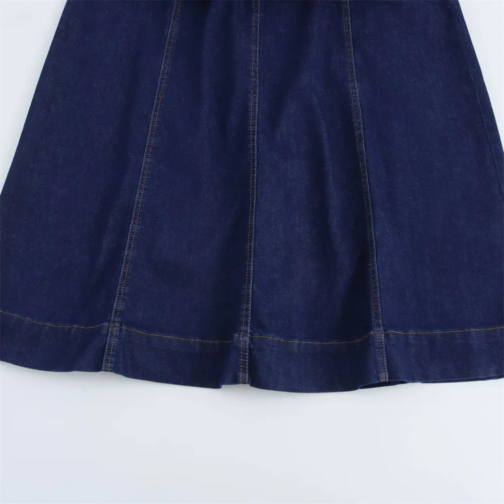 Cowboy Style Sleeveless Midi Dress With Zipper Decoration