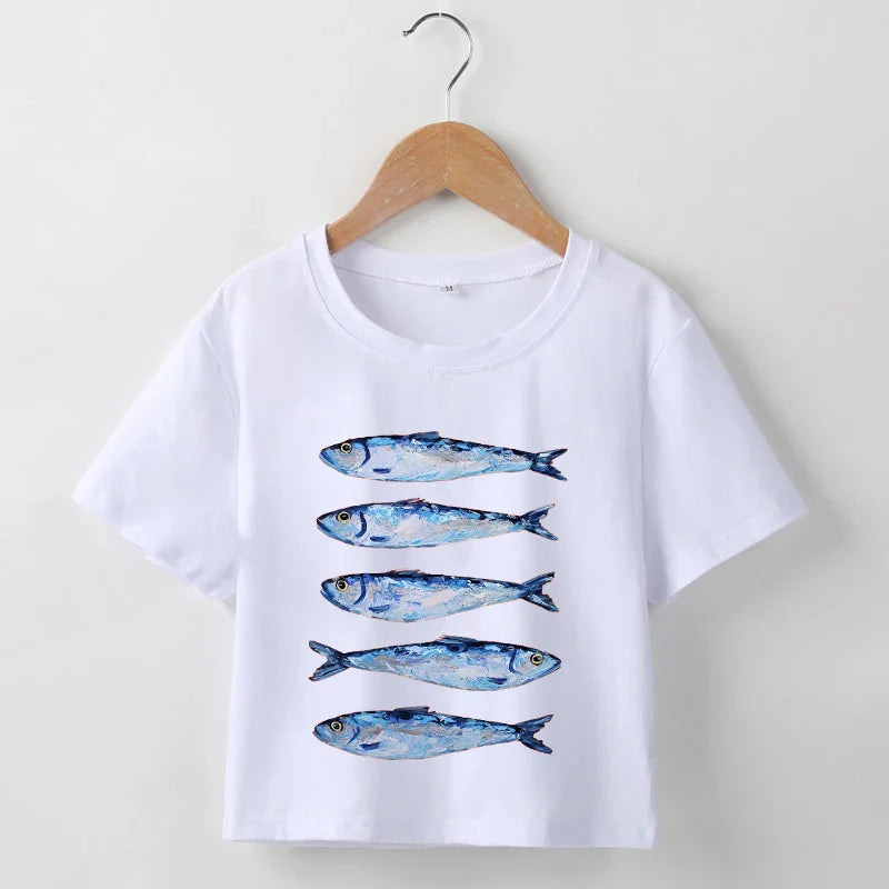 Personalized Y2K Trend Sardine Printed Casual T-Shirt for Women