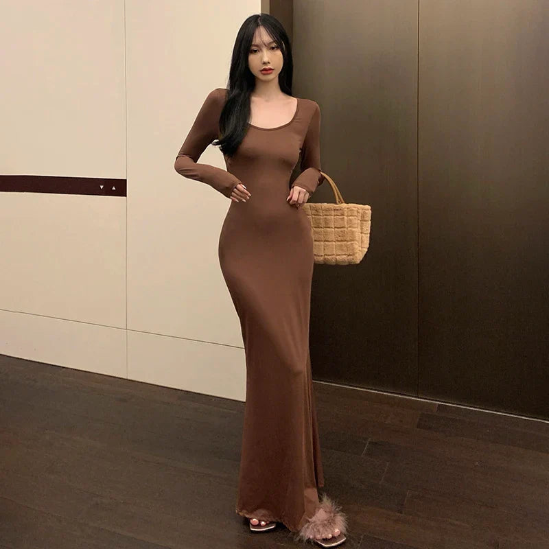 Korean Style Square Neck Wrap Dress With Fishtail Hem