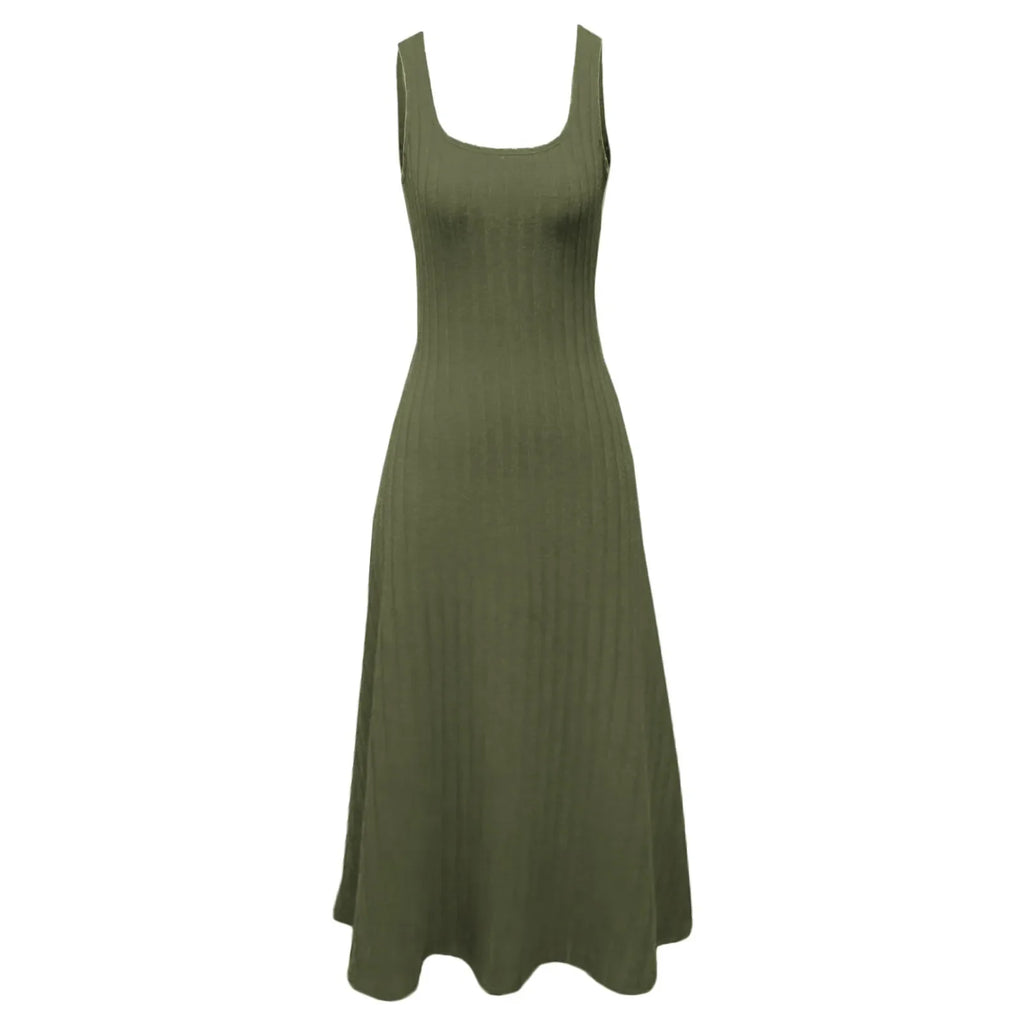 Floral Sundress For Women Pockets Square Neck Tank Dress