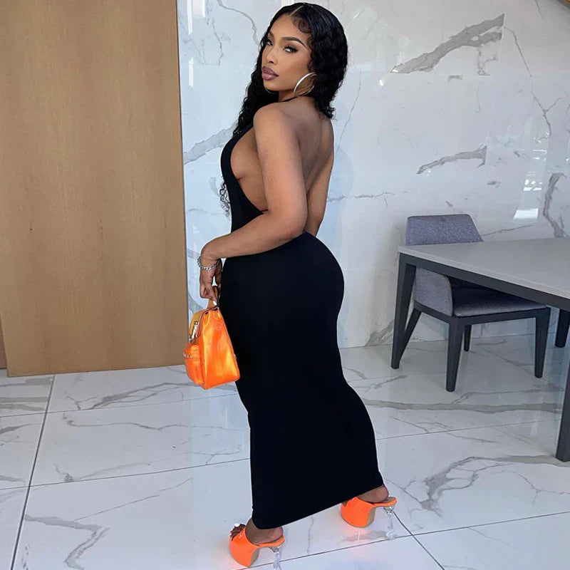 Backless V Neck Bodycon Maxi Dress Sleeveless Summer Women