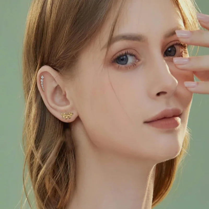 16G Stainless Steel Screw Back Stud Earrings with Cubic Zirconia for Cartilage Conch Helix Ear Piercing