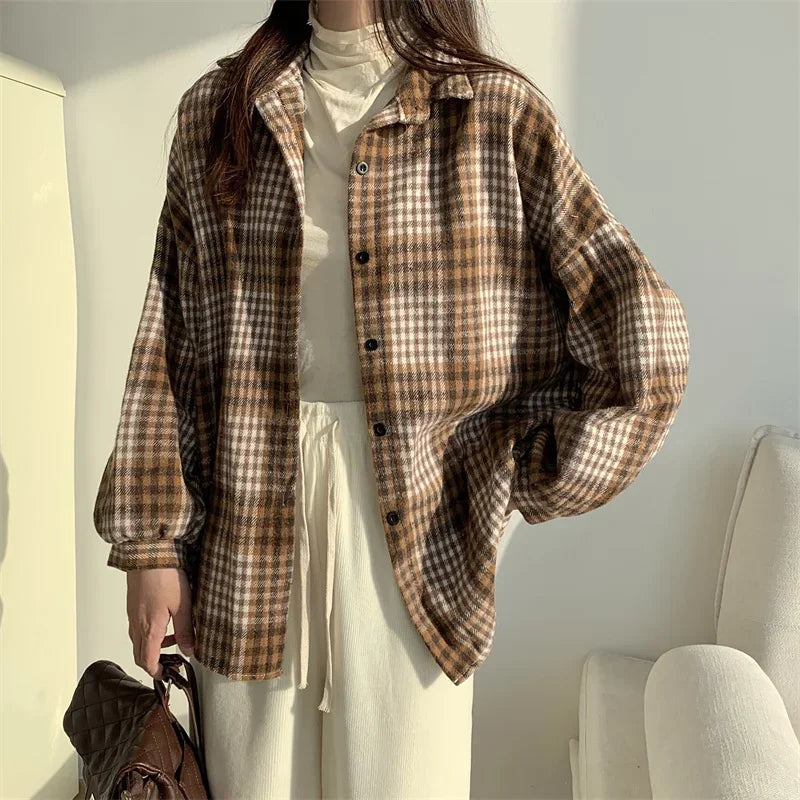 Women's Oversized Plaid Flannel Shacket Button Down Long Sleeve Check Shirt Jacket Cozy Fall Winter Layering Top