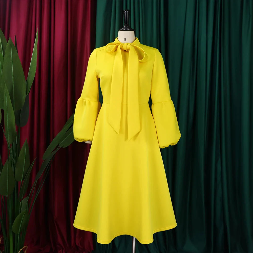 Elegant A Line Midi Dress With Bow Collar For Party