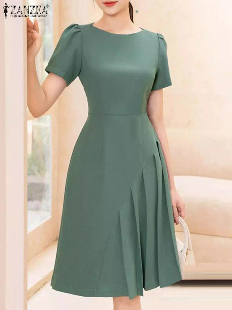 Elegant Short Sleeve A Line Knee Length Summer Dress