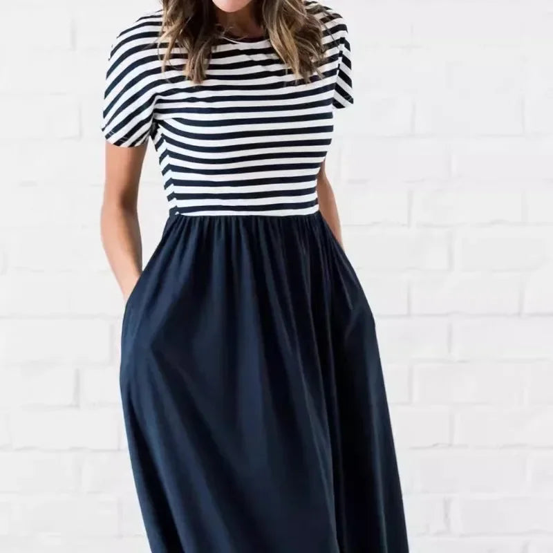 Women's Spring Casual Two Piece Set Top and Striped Bottom