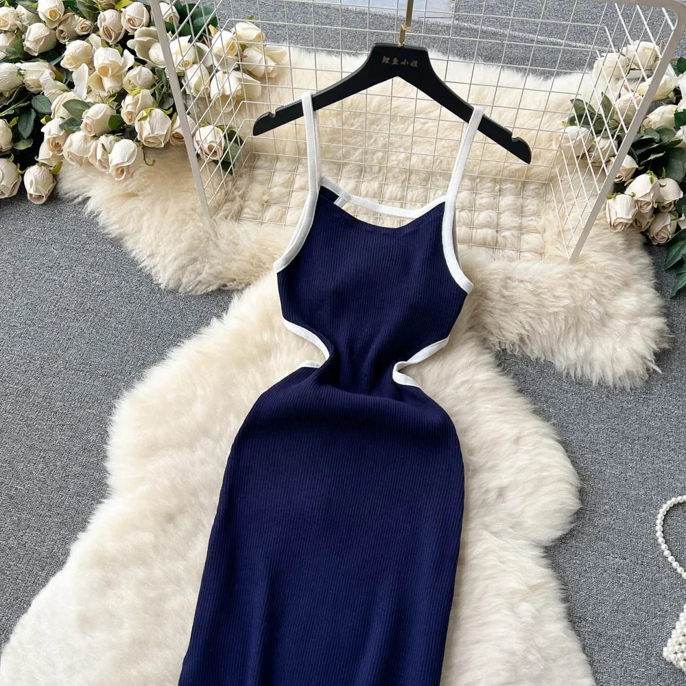 Halter Backless Knit Sundress Women Elastic Waist Bodycon