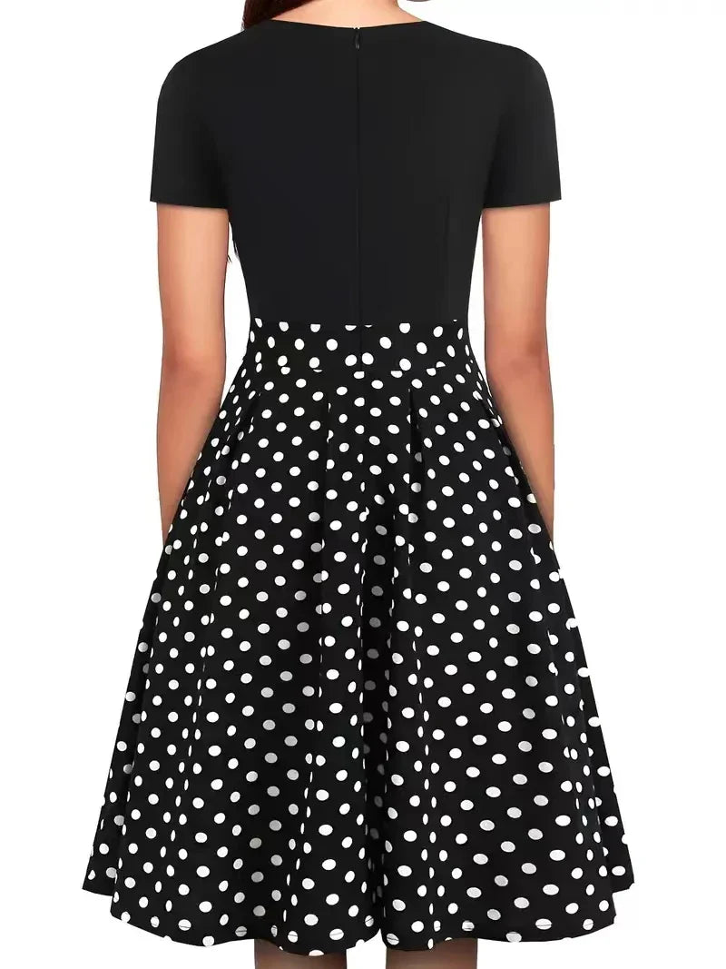 Polka Dot Midi Dress Fit And Flare Knit Comfort Easy Care