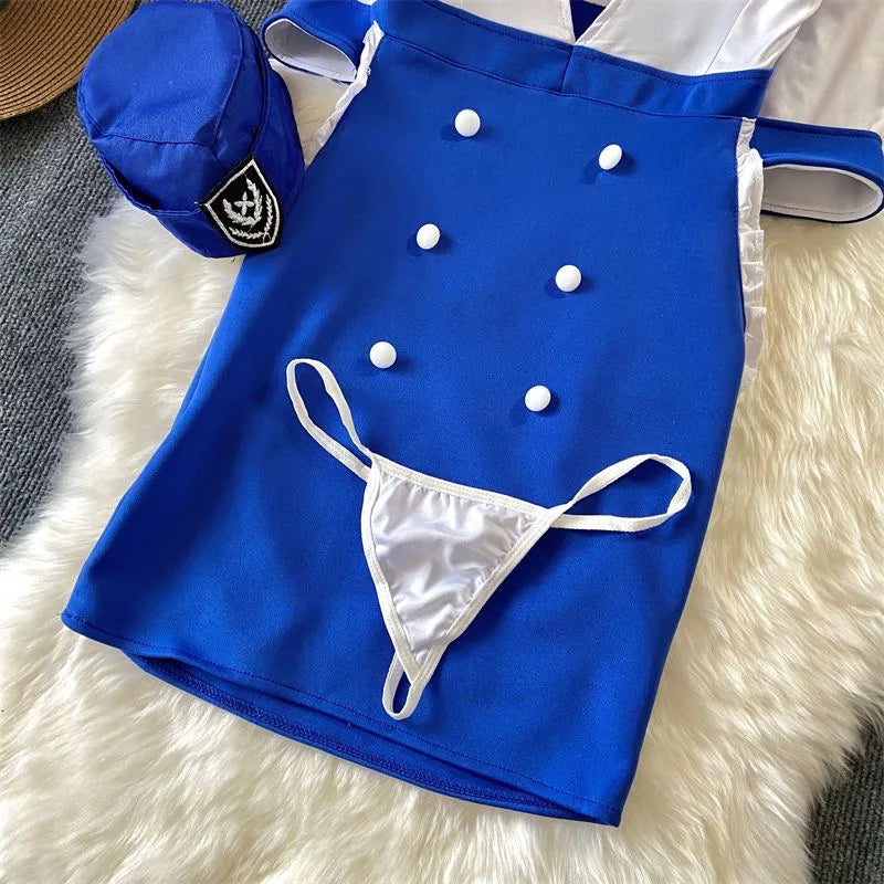 Flight Attendant Costume Nightdress With Metal Buttons