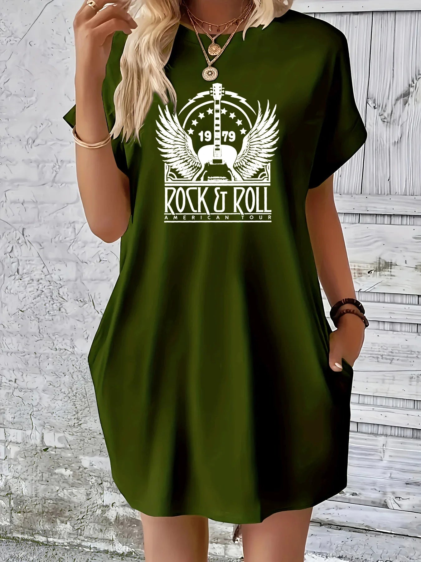 Plus Size Summer Dress Letter Print Round Neck Short Sleeve