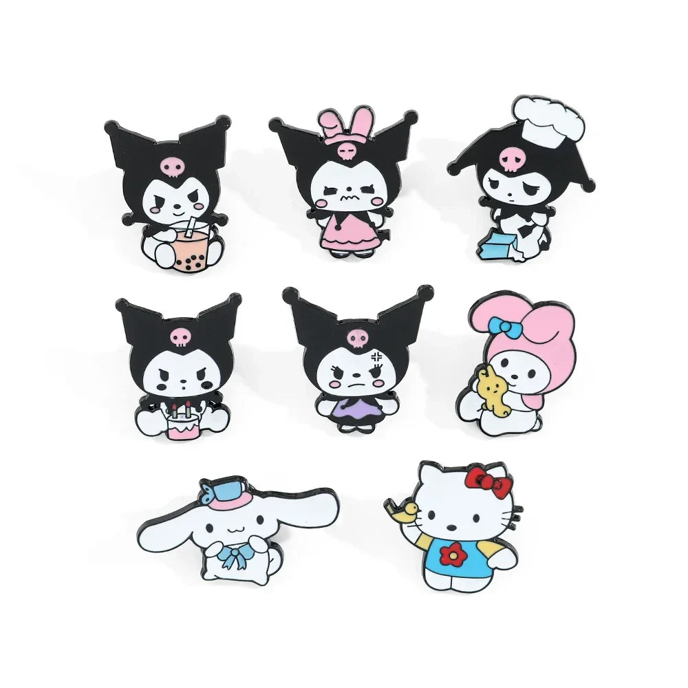 8 Pcs Hello Kitty Animal Brooch Set Cute Princess Kulomi Melody Lapel Pins Fashion Metal Badges for Backpack and Clothing Jewelry
