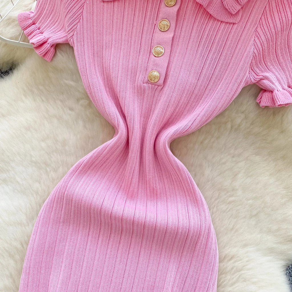 Ruffles Knit Wrap Dress For Women Summer Short Sleeve Casual