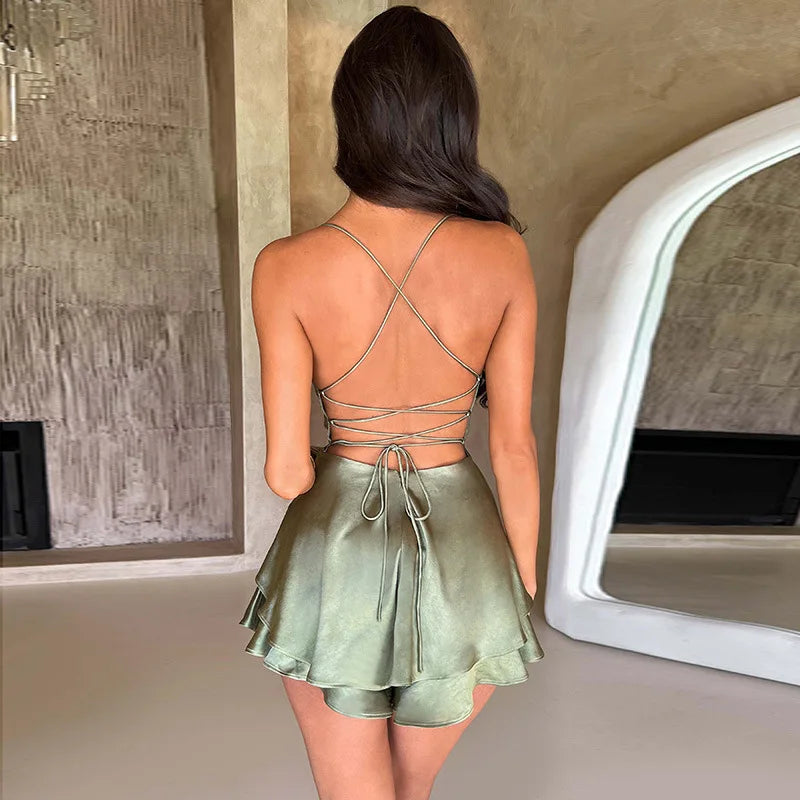 Satin Open Back Dress For Women Summer Sexy Fashion